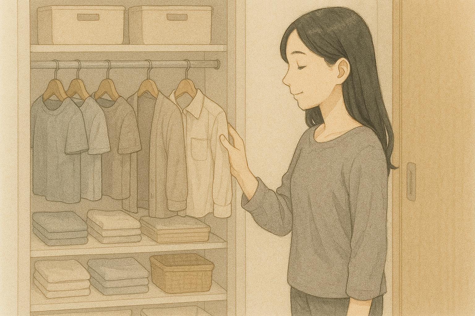 迷わない収納ルールで整えたクローゼットと全盲ママの水彩イラスト