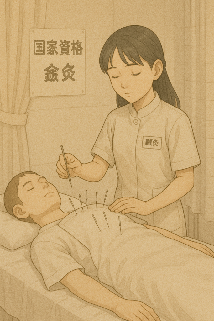 学校で学び将来の国家資格取得を目指す全盲の女子学生のイラスト