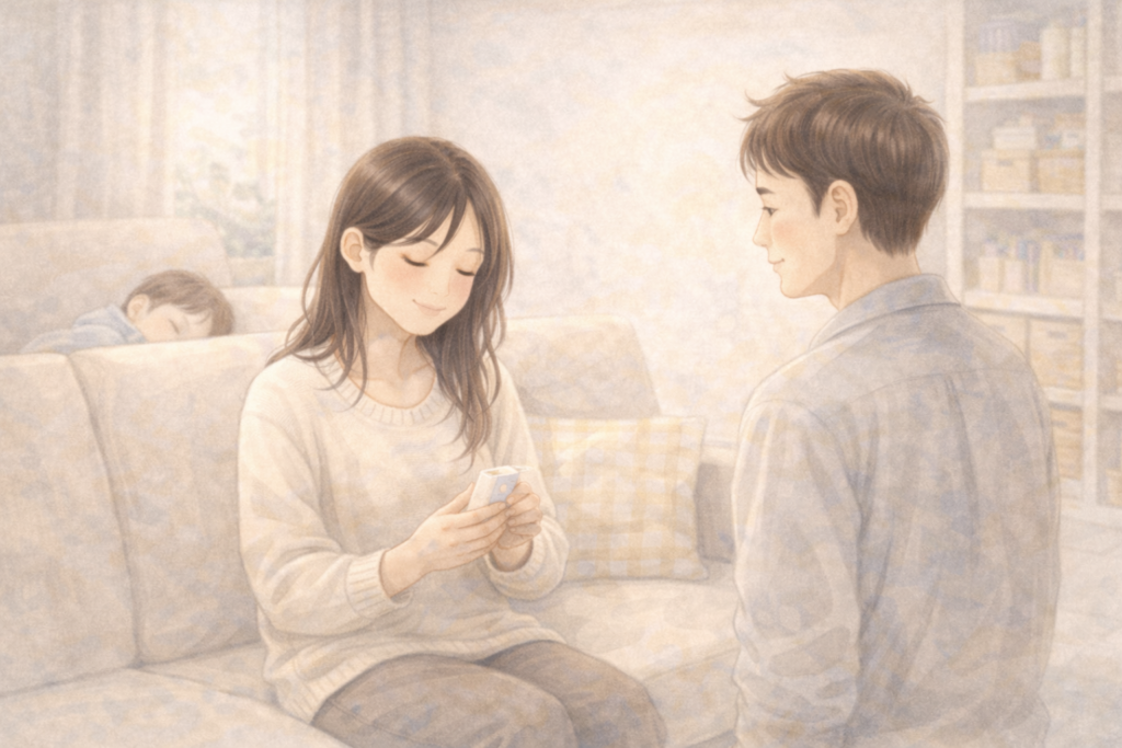 断捨離を終え、残した物を手に振り返る全盲ママの水彩イラスト