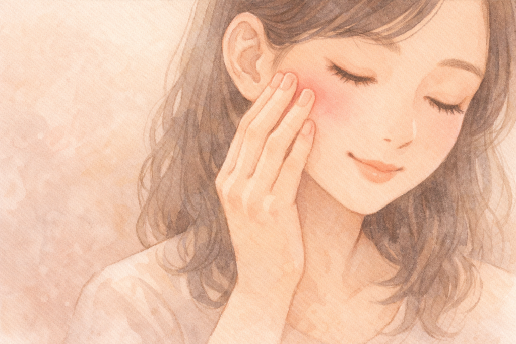 指先でチークをなじませる女性のやさしい手元