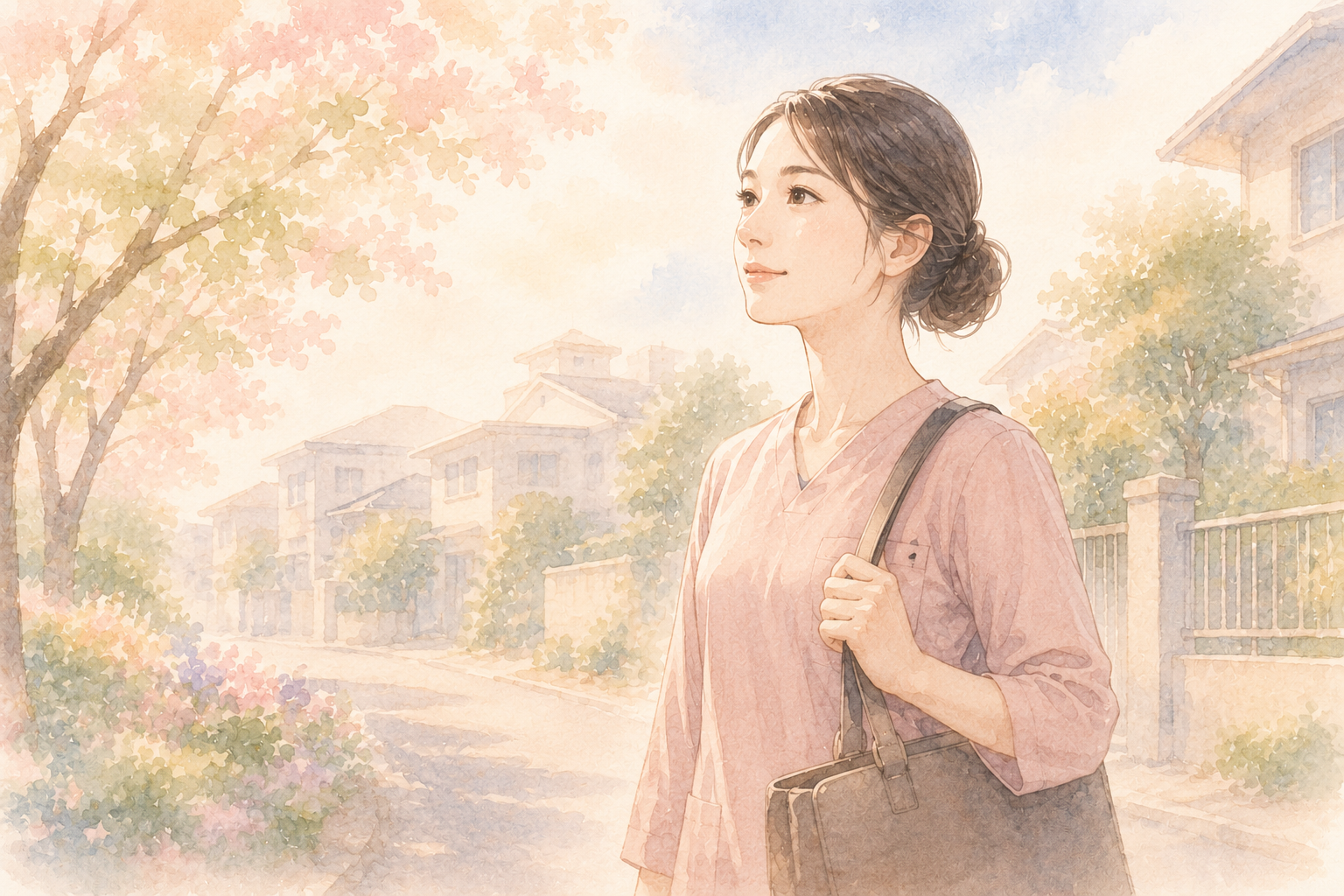 新しい土地で未来を見つめながら一歩踏み出す女性のイメージ