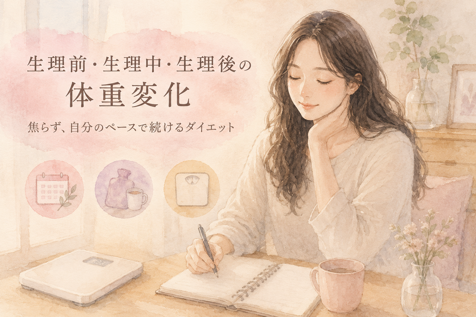 体重の変化に焦らず穏やかにダイエットを続ける女性