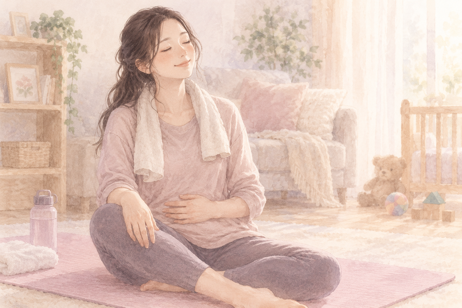 自宅で無理なく運動を続ける全盲ママのやさしいイラスト